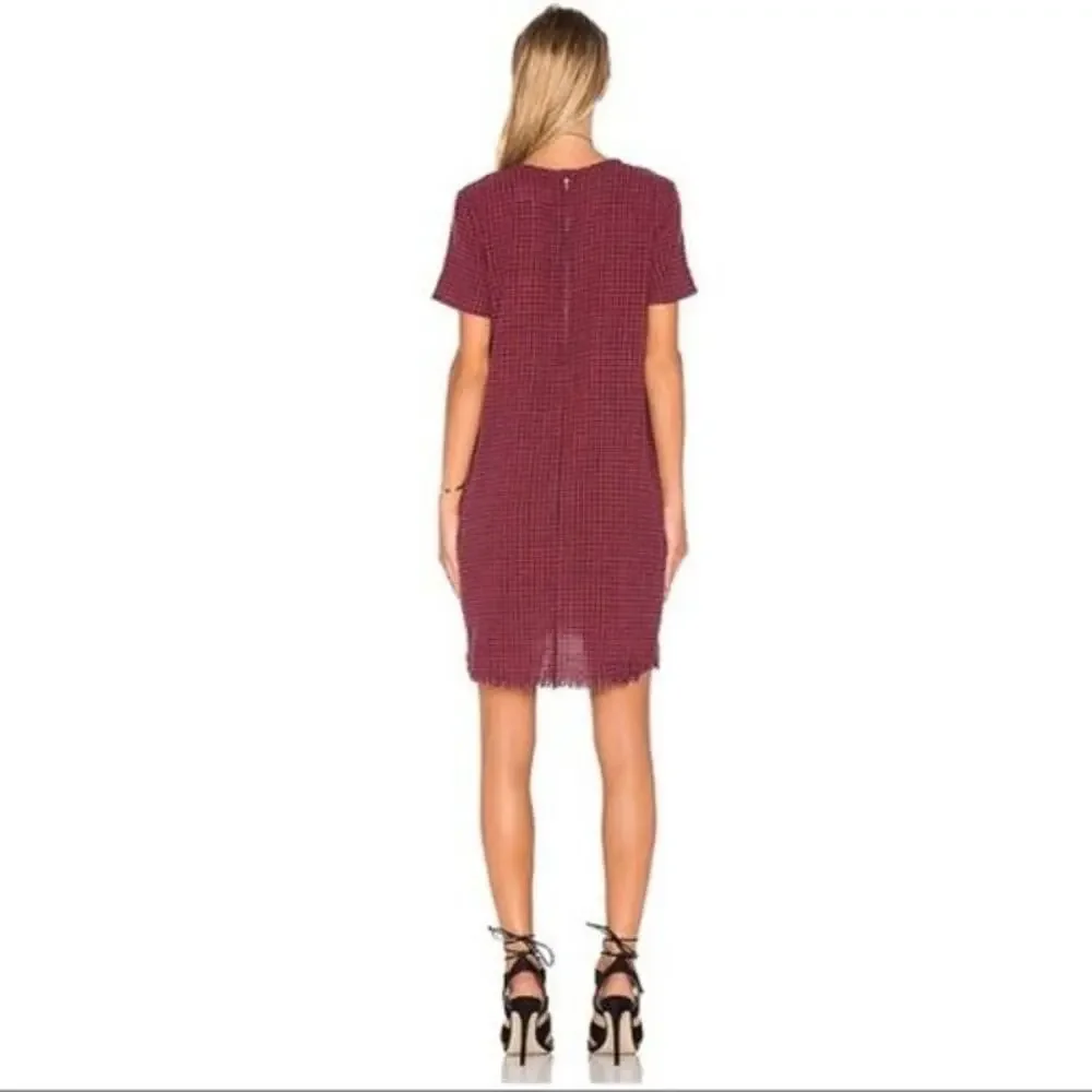 Current/Elliott Buffalo Check Mini Shift Dress Dress Fringe Hem Red Blue Size 2 - Picture 3 of 11